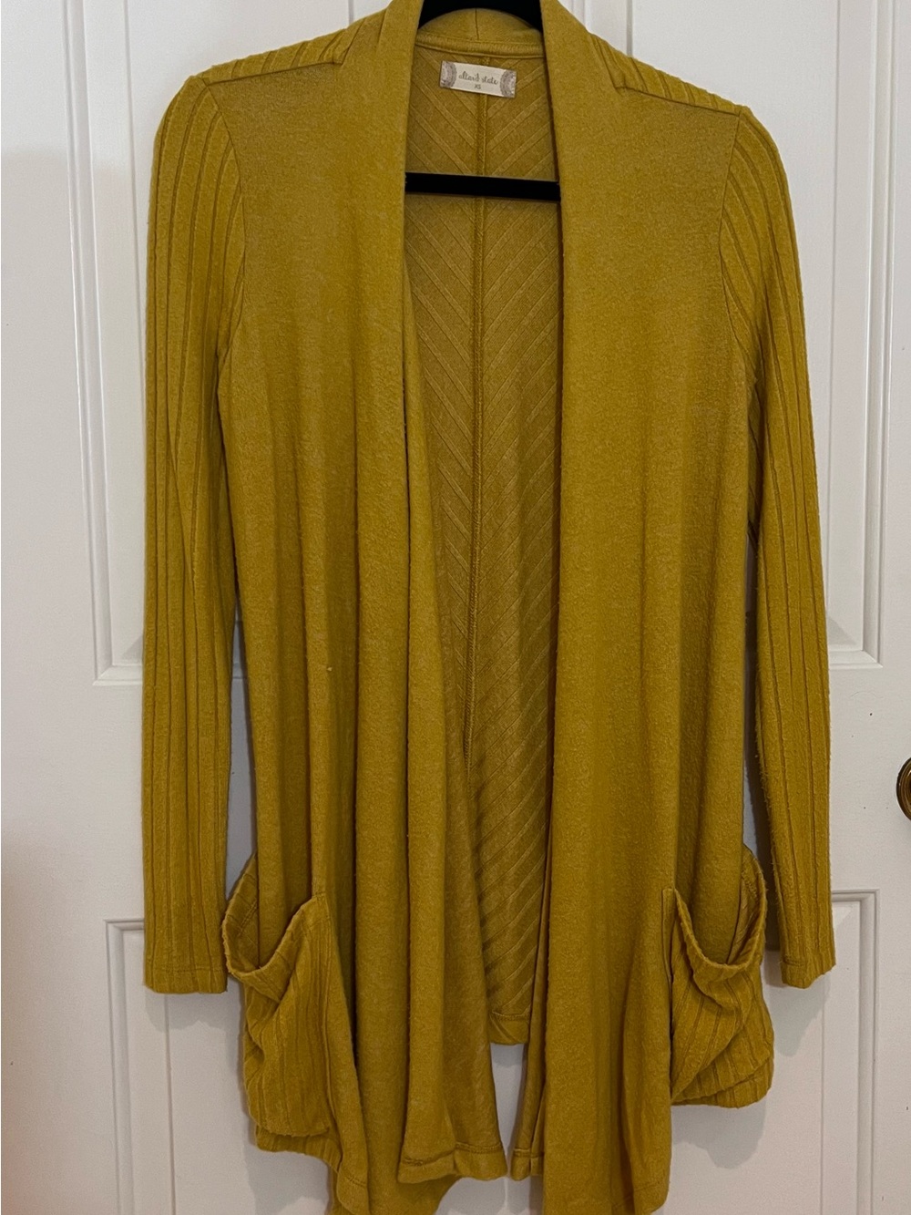 Altar'd State Mustard Colored Open-Front Cardigan. Soft, Cute & Comfy